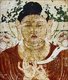 Japan: Lost Horyuji Temple fresco from a pre-1949 photograph: No.6 wall, Amitabha Buddha Paradise detail, Amitabha Buddha face and hands